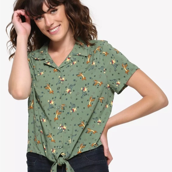Disney Winnie the Pooh Pooh & Tigger Women's Tie-Front Woven Top - Picture 4 of 5